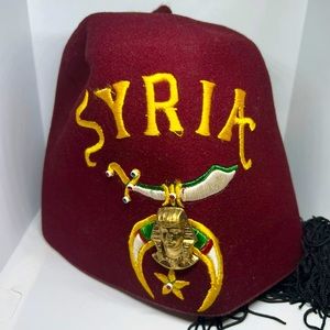VtgMasons Shriners Syria Fez Ceremonial Jeweled Hat With Tassel  W/Bag